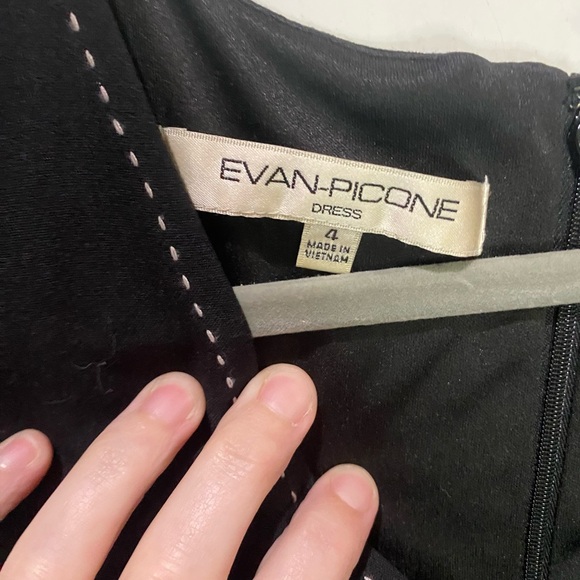 Evan Picone Black Midi Dress with White stitching Accents - Picture 2 of 3